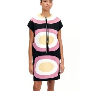 Marimekko Lofn Melooni Cotton Sateen Dress Zip Front Cap Sleeves Pockets 36/US4